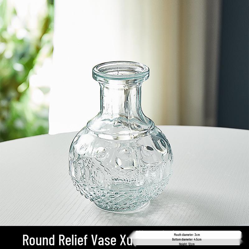 Europäische Relief-Glasvase für Wohnzimmer-Blumenarrangements - Transparentes Hydrokultur-Ornament