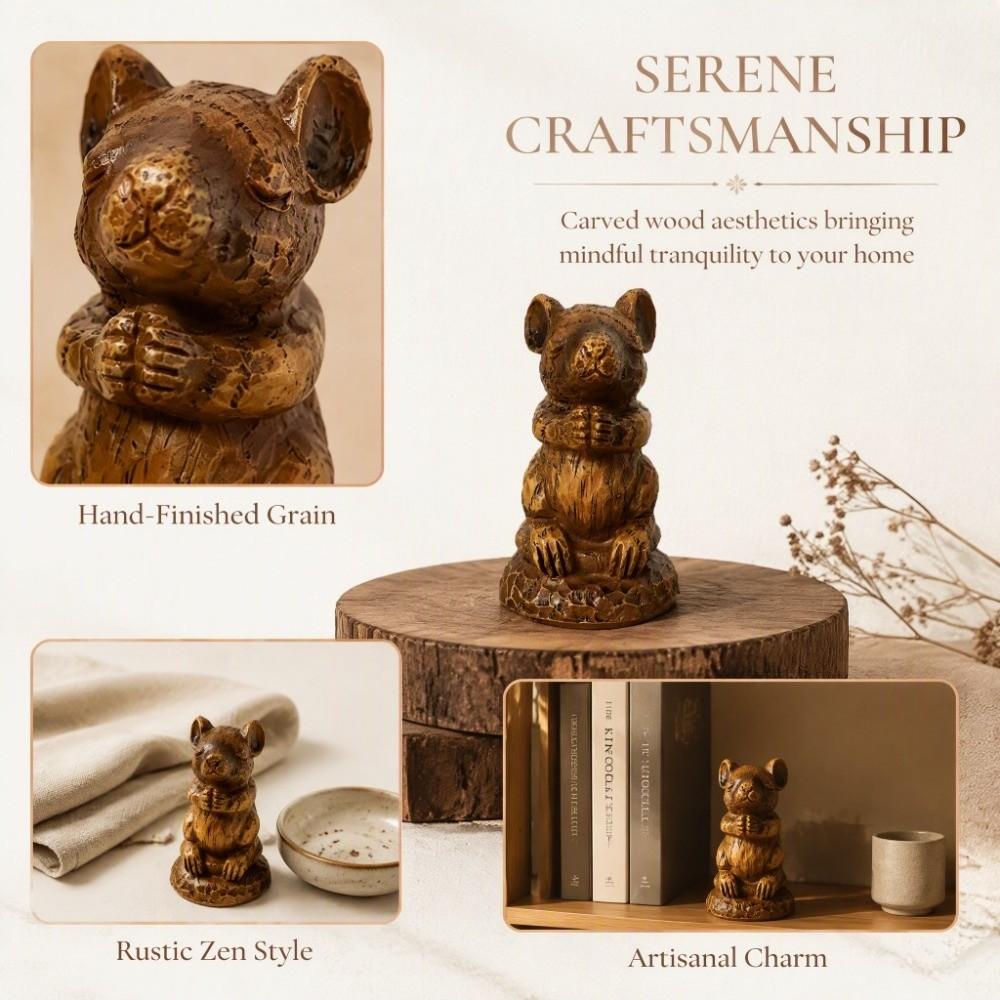Resin Pray Mouse Statue 5.12x3.94x3.54in Priest Craft Ornament Office Desktop Decor