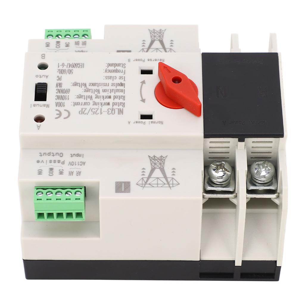 AC110V 100A Dual Power Automatic Transfer Switch 35mm Rail Mounting 2P ATS Generator Transfer Change