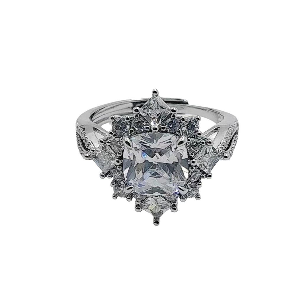 The Same Imitation Large Carat Pink Diamond Ring Women'S Fashion 8 * 8 Fat Square High Carbon Diamond Open Ring