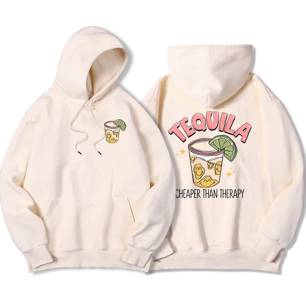 Tequila Cheaper Than Therapy Bedruckter Kapuzenpullover für Herren, modisches, lockeres Sweatshirt aus lässigem Fleece, weiche Kapuze, warme Übergröße