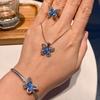 Tiktok Live S925 Silver Needle Sea Blue Butterfly Three Piece Set Bracelet Necklace Ring Earnail Wedding Jewelry