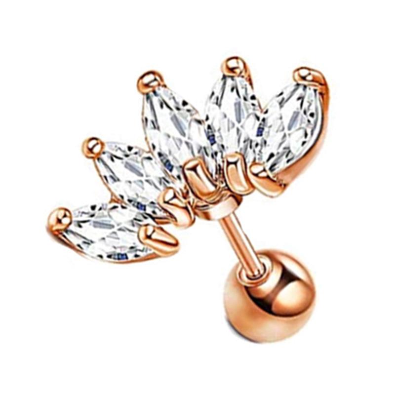 Crystal Flower Tragus Piercing Earring Flat 16G Cross Cartilage Piercing Stud Helix Jewelry Conch Rook Lobe Earring Labret Stud