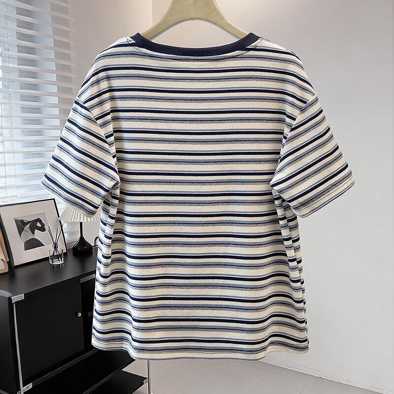 Women's Striped Round Neck Short Sleeve T-Shirt