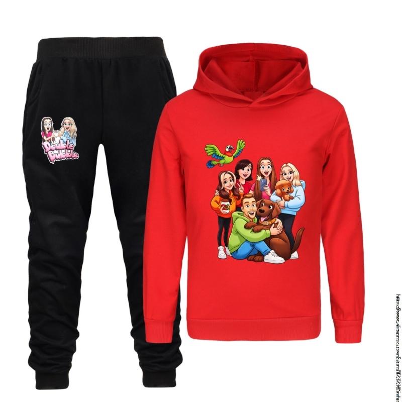 New Anime double bubble 2Pcs Outfit Set Toddler Baby Girl's Boy's Autumn Long Hooded Sweatshirt Pants Boutique Clothing 1-15Year