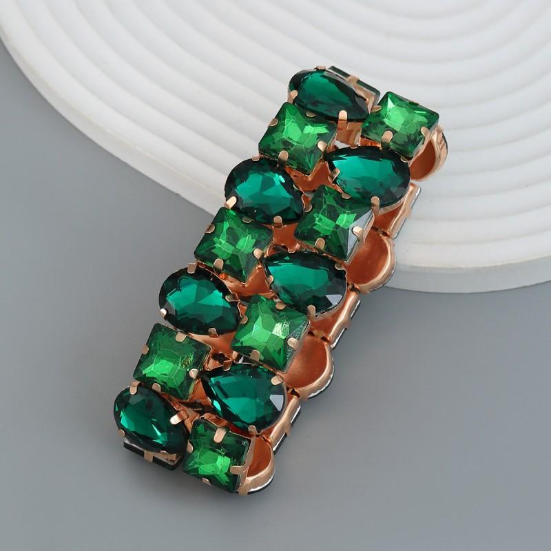 Womens Stretchable Double-Layer Crystal Rhinestone Bracelet Geometric Design Hip Hop Style Alloy Jewelry