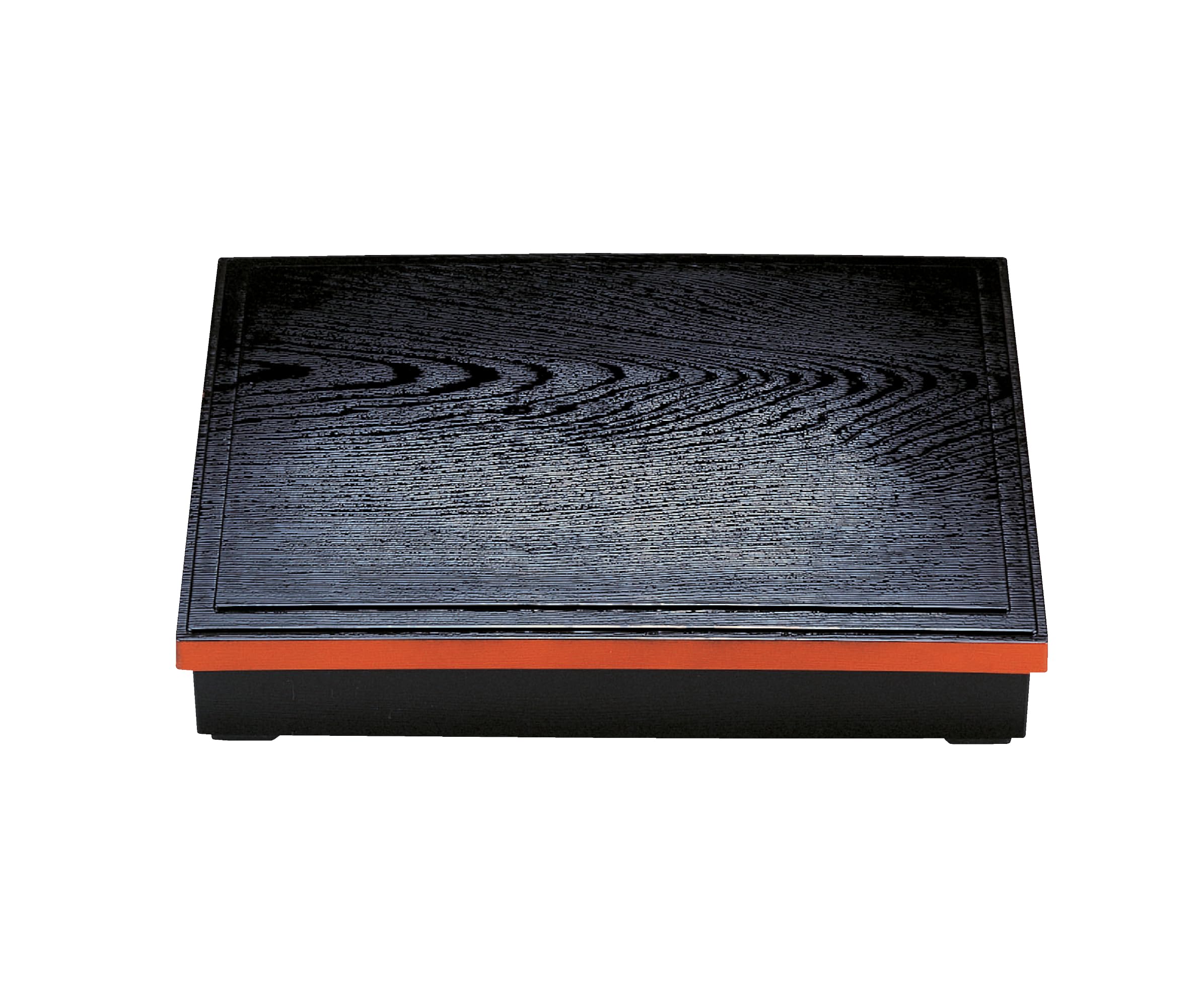 Wakaizumi long wooden bento box with wood grain black with vermilion rim sold Lacquerware, 12-inch pattern, (divider separately) 1-360-4