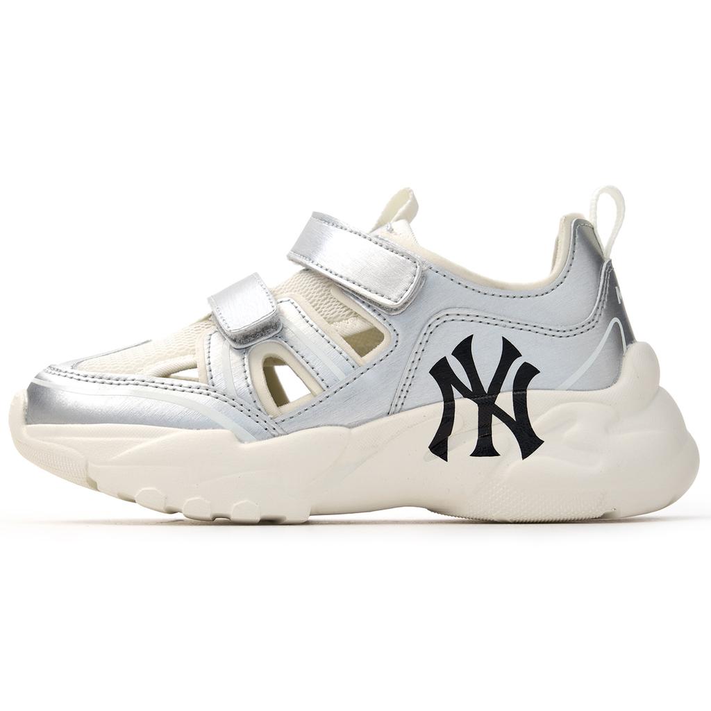 MLB New York Yankees Synthetic Leather Hollowed Out Cool Fashion Non-Slip Breathable Low-Top Casual Shoes Kids sneaker Silver 7ASHCB153-50SIS