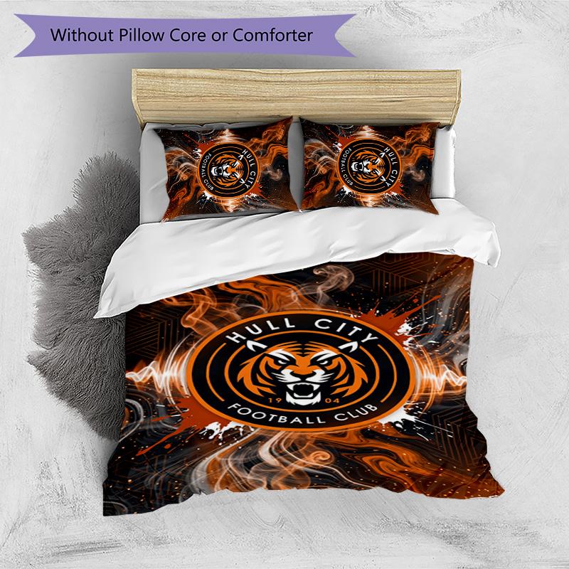 Hull City Football Printed 3 Pieces Bedding Set, Comfortable Skin Friendly Bedroom Duvet Cover Set