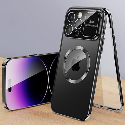 Luxury Aluminium Metal Magnetic Magsafe Case for iPhone 16 15 14 13 12 Pro Max Plus Big Glass Lens Protector Wireless Charging Cover