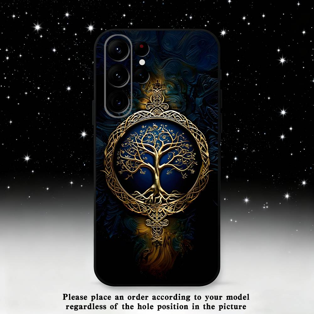 Tree of life Yggdrasil Phone Case For Samsung S25,S24 Ultra,S20,S30 plus,S22 plus,S23,S30 Ultra 5G Silicone Black Shell