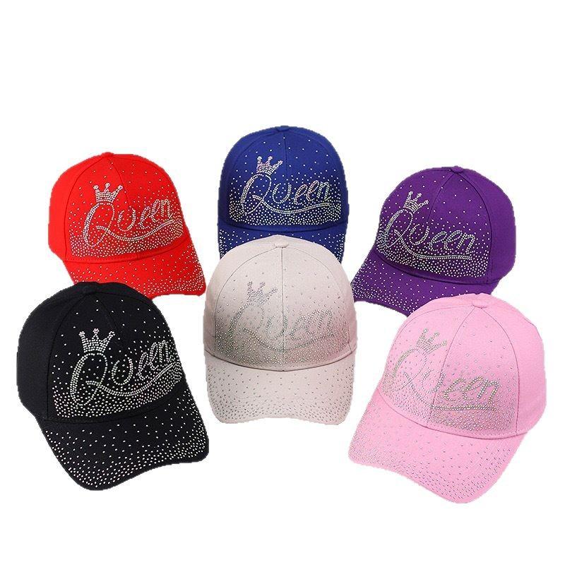 New point diamond QUEEN letter baseball cap European and American fashion diamond-encrusted curved brim cap spot batch