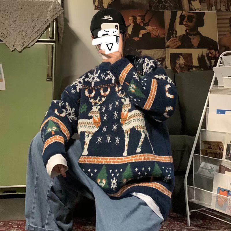 Men's Thick Knit Christmas Sweater - Korean Style Winter Couples' Coat, Loose Fit