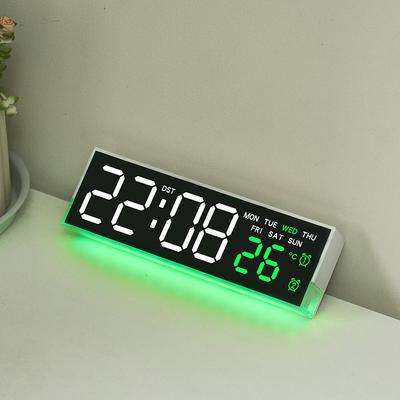 Led Digital Alarm Clock With Temperature & Calendar Voice Control, Atmosphere Lights, Date Display - Bedside Electronic Clock