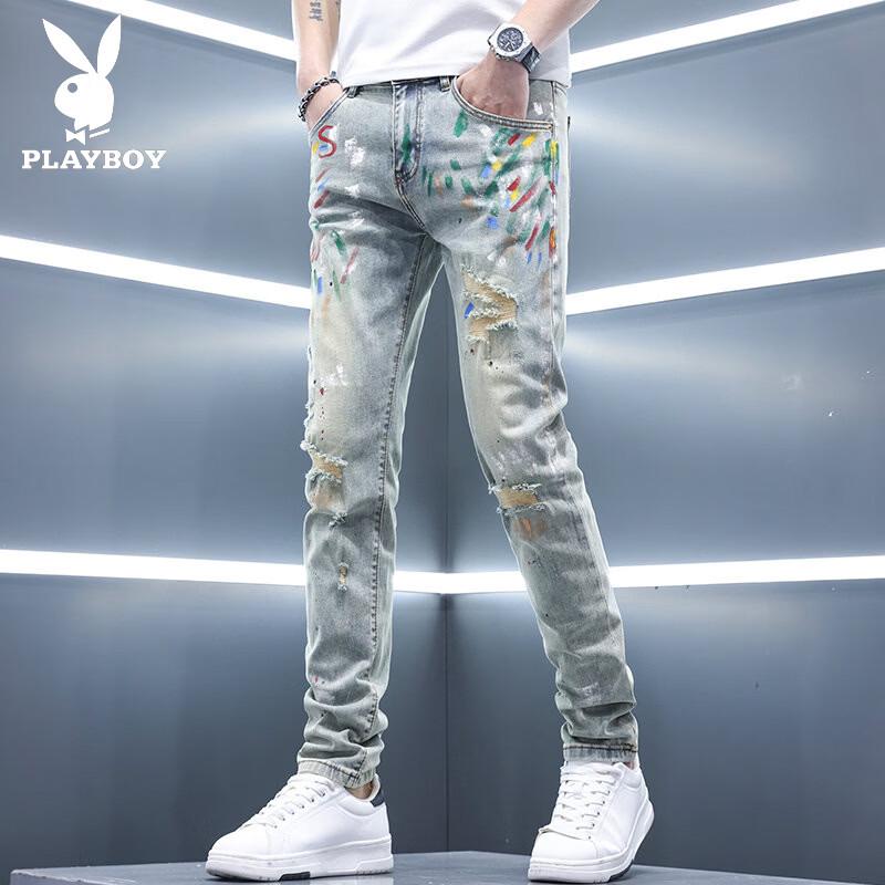 

PLAYBOY Men s Retro Graffiti Ripped Jeans 33
