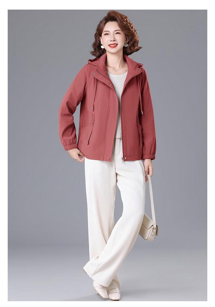 Stylish Hooded Windbreaker: Elegant Plus-Size Coat for Middle-Aged & Elderly Women, Perfect for Mother’s Day