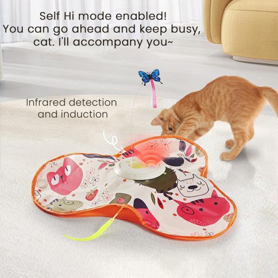 Hide And Seek Cat Toy Interactive Automatic Play Toy with Butterfly Wand And Moving Concealed Feather Kitten Exercise Hunting Game