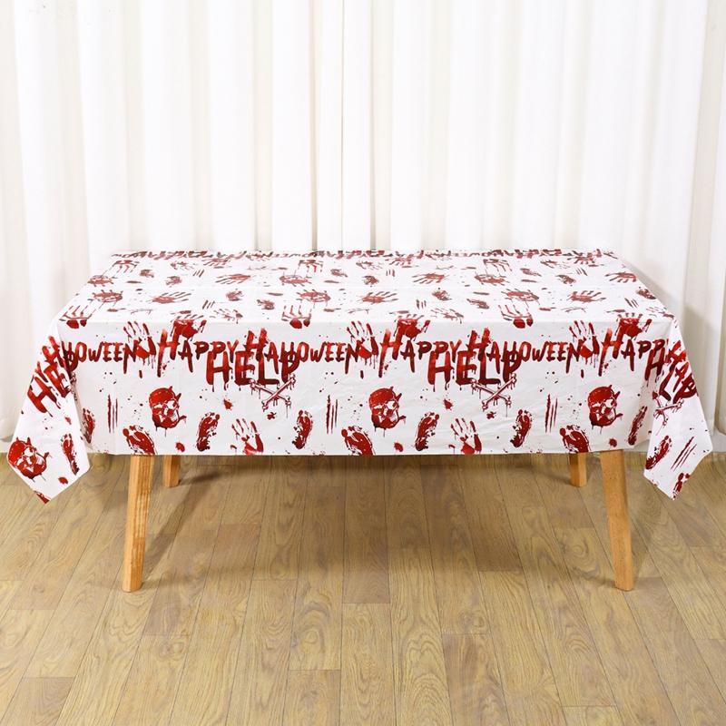 Horror Happy Halloween Tablecloth Bloody Handprint Plastic Table Cover 2026 Festival Halloween Party Table Decoration Supplies