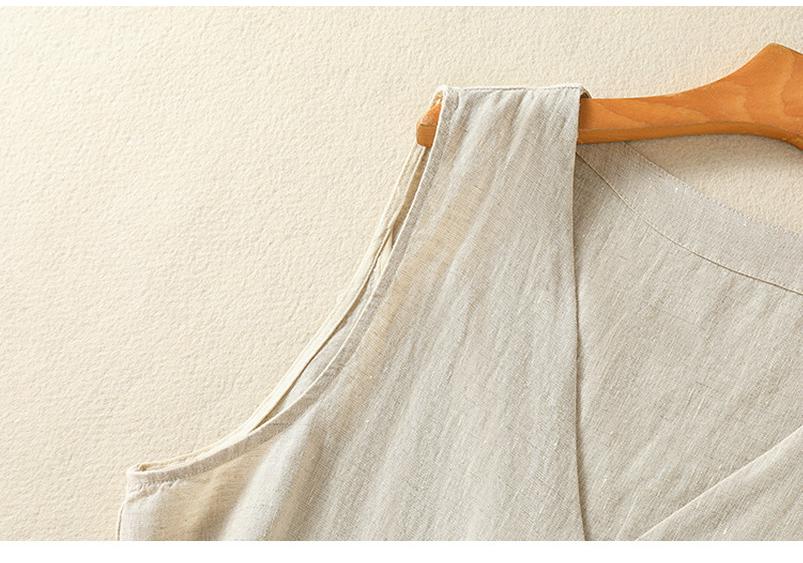 Women's Summer Simple V-neck Cotton Linen Vest Outerwear