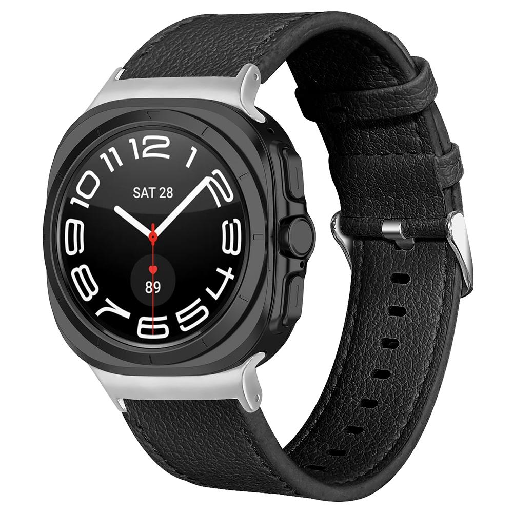 

For Samsung Galaxy Watch Ultra 47mm Wrist Strap Genuine Cow Leather Smartwatch Band Black