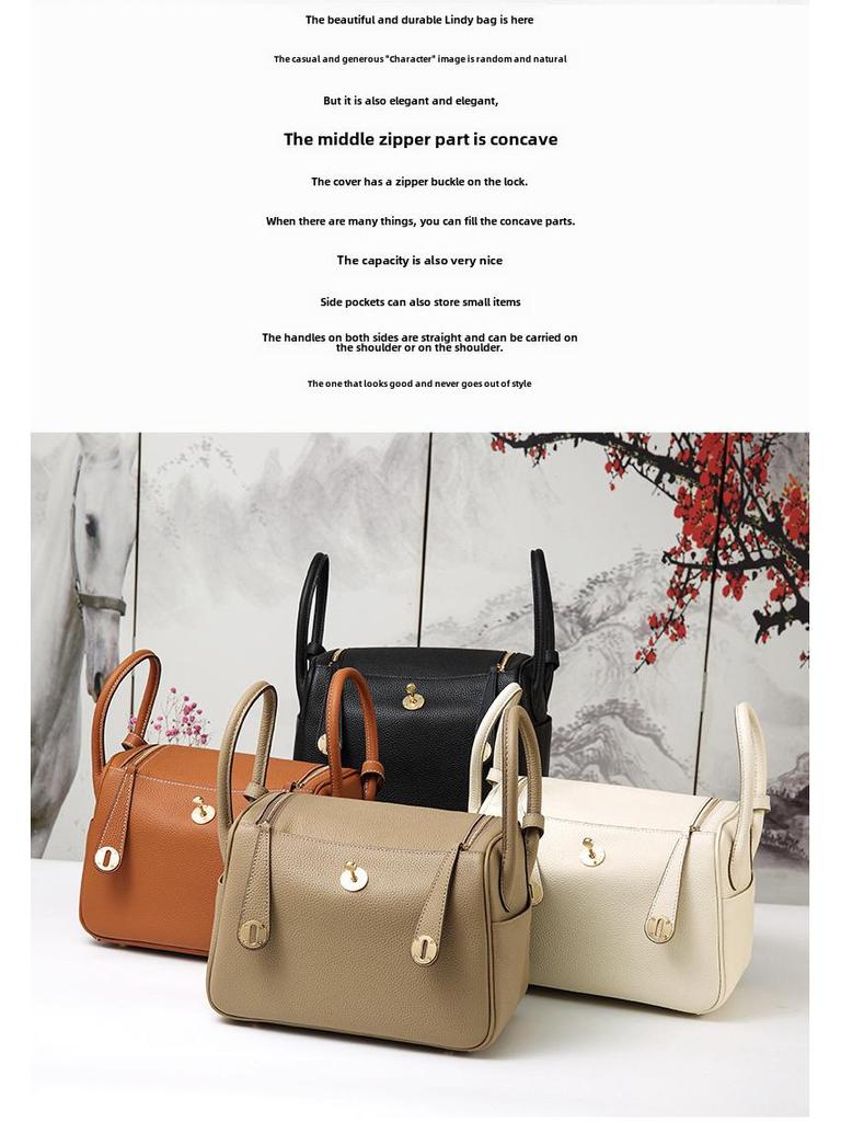 2024 Genuine Leather Lindy Handbag: Stylish, Large-Capacity Shoulder Bag for Women