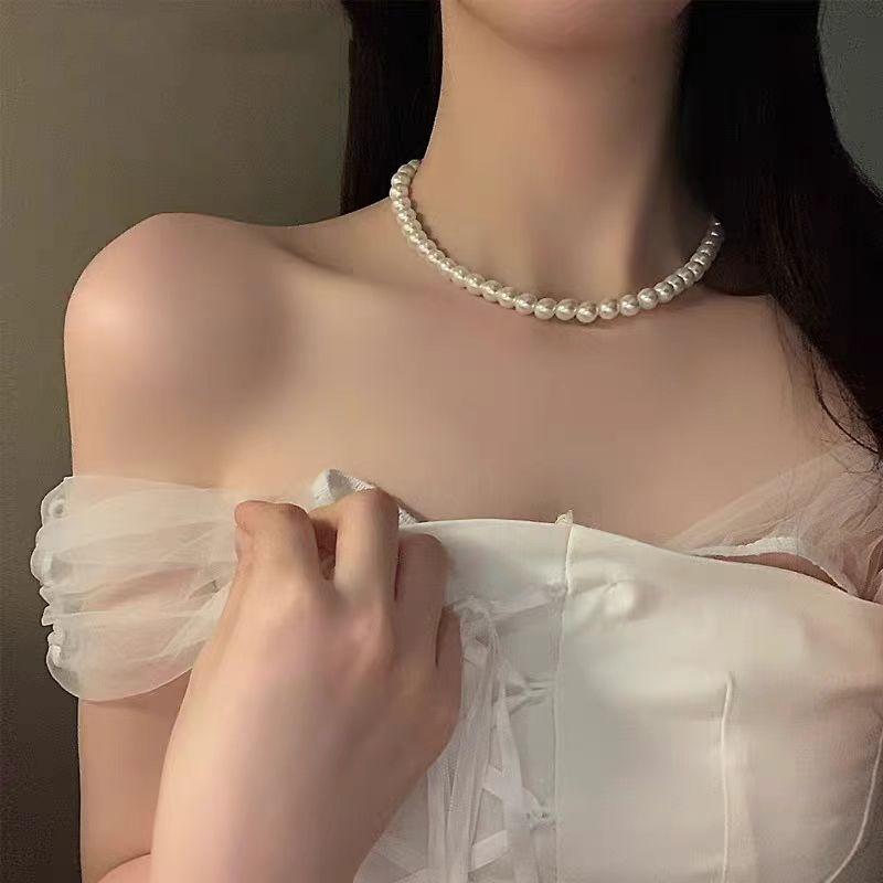 Pearl Necklace French Style Elegant High-End Collarbone Necklace Versatile Simple Choker Accessory