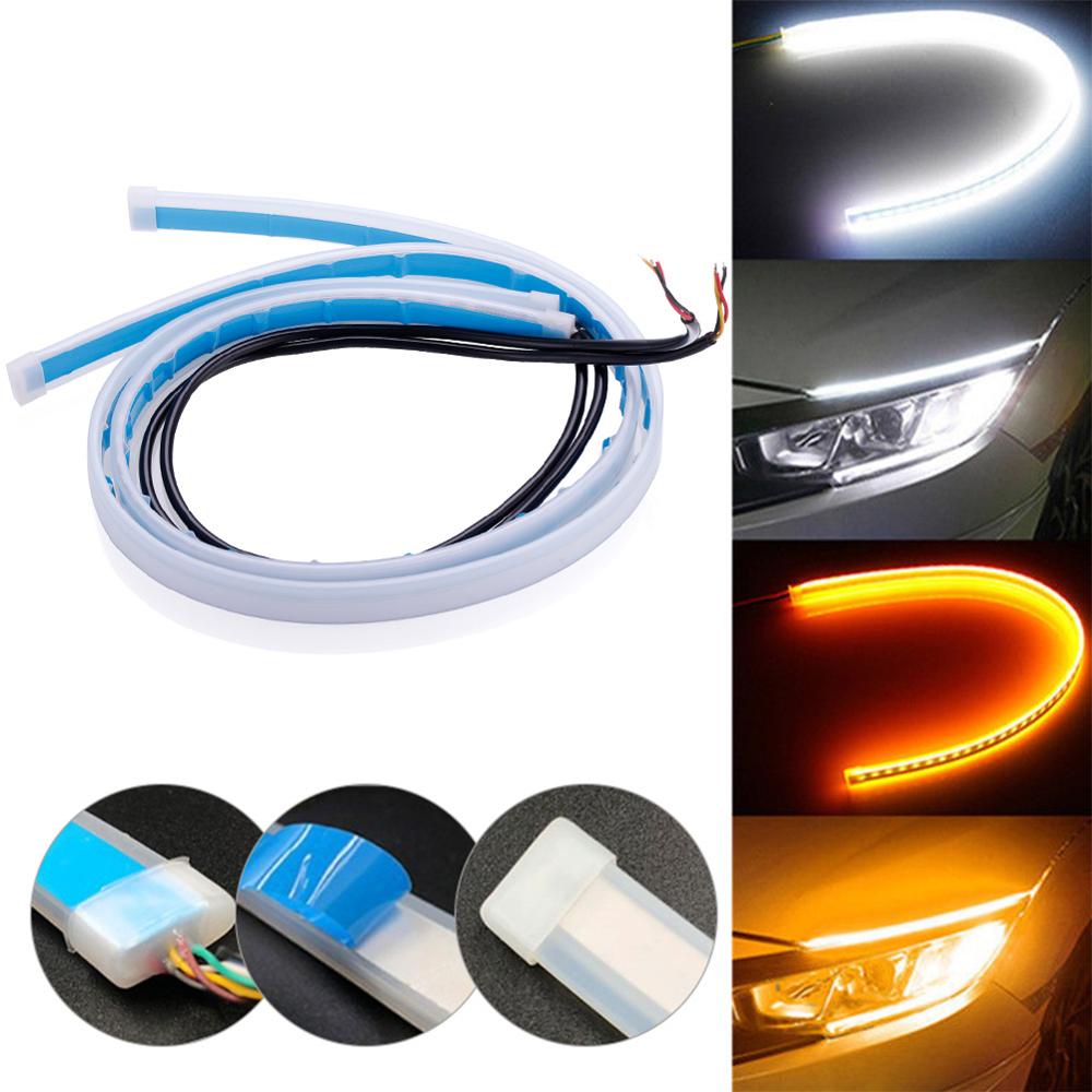 2PCS Start-Scan LED Car DRL Daytime Running Lights Auto Flowing Turn Signal Guide Thin Strip Lamp Styling Accessories Headlight