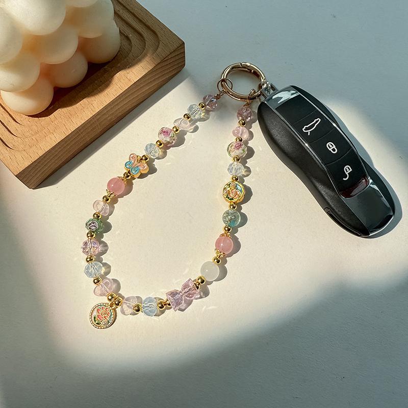Retro Luxury Beaded Mobile Phone Lanyard Mobile Phone Wrist Strap Phone Short Anti-Lost Chain Exquisite Keychain Pendant