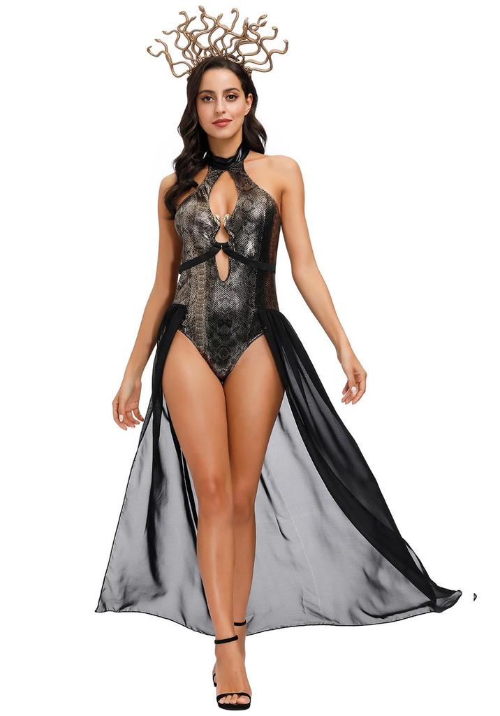 Medusa Costume - Snake-Haired Gorgon Role-Play Outfit for Halloween and Stage Performance.
