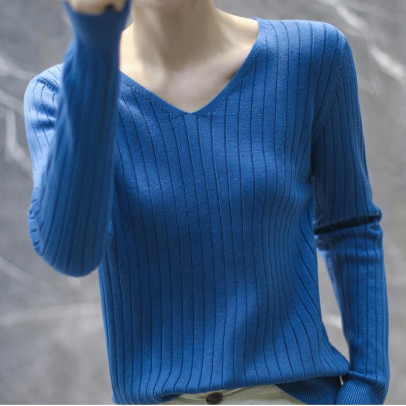 Autumn New Thin Casual Pullover Sweater Women Long Sleeve Base V-neck Knitted Sweater for Women Winter Bottoming Slim Fit Female Knitwear Tops 24744