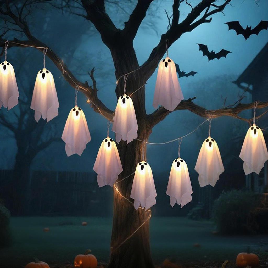 Ghost Lights LED Halloween Lights String Ghost Decor 10 Pieces 8 Modes Ambient Lighting For Home Outdoor Patio Porch Yard Garden