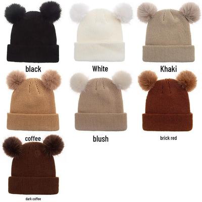 "Warme Woll-Babystrickmütze mit doppeltem Bommel für Herbst/Winter"