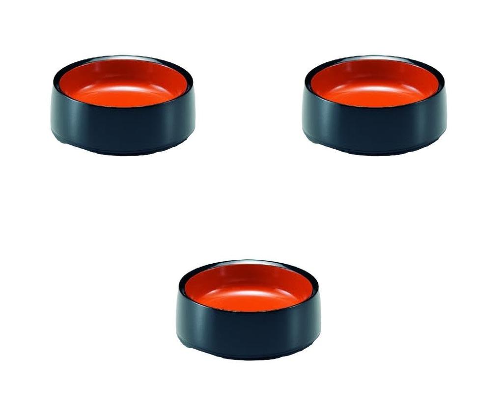 Set of 3 D.X5-inch Wariko Soba Bowls, Black Brushed with Red Interior [Condiment Plates]