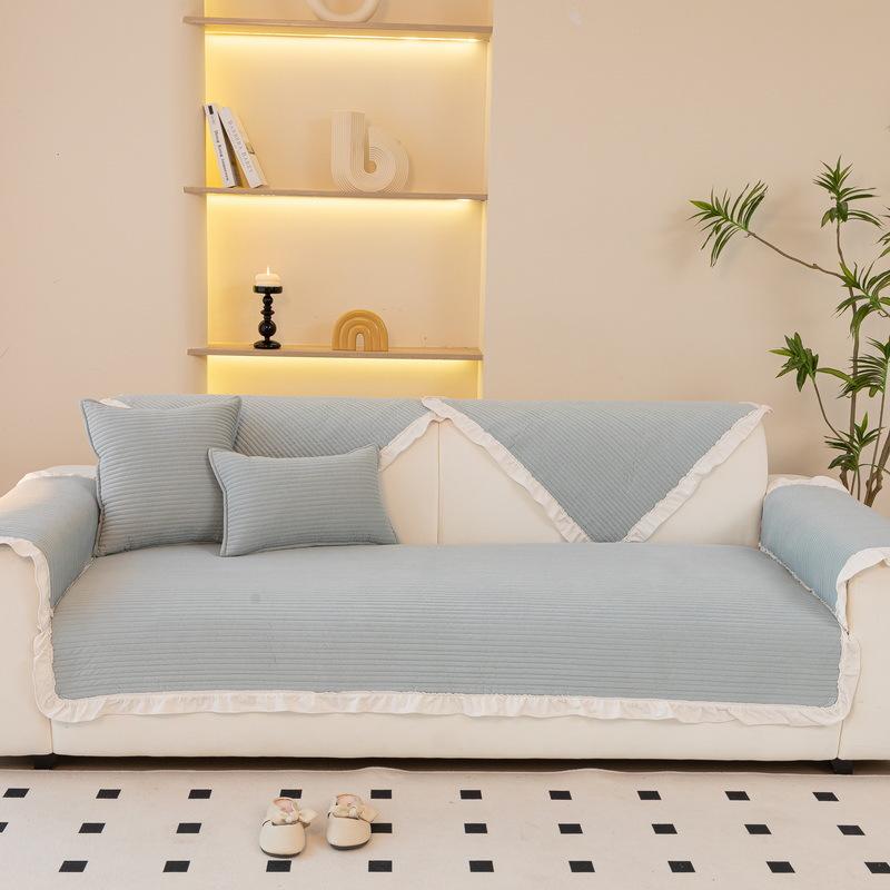 Foreign Trade Matte Fleece Fabric Sofa Cushion Universal In All Seasons Korean Small Fresh Style Non-Slip Simple Solid Color Fungus Edge