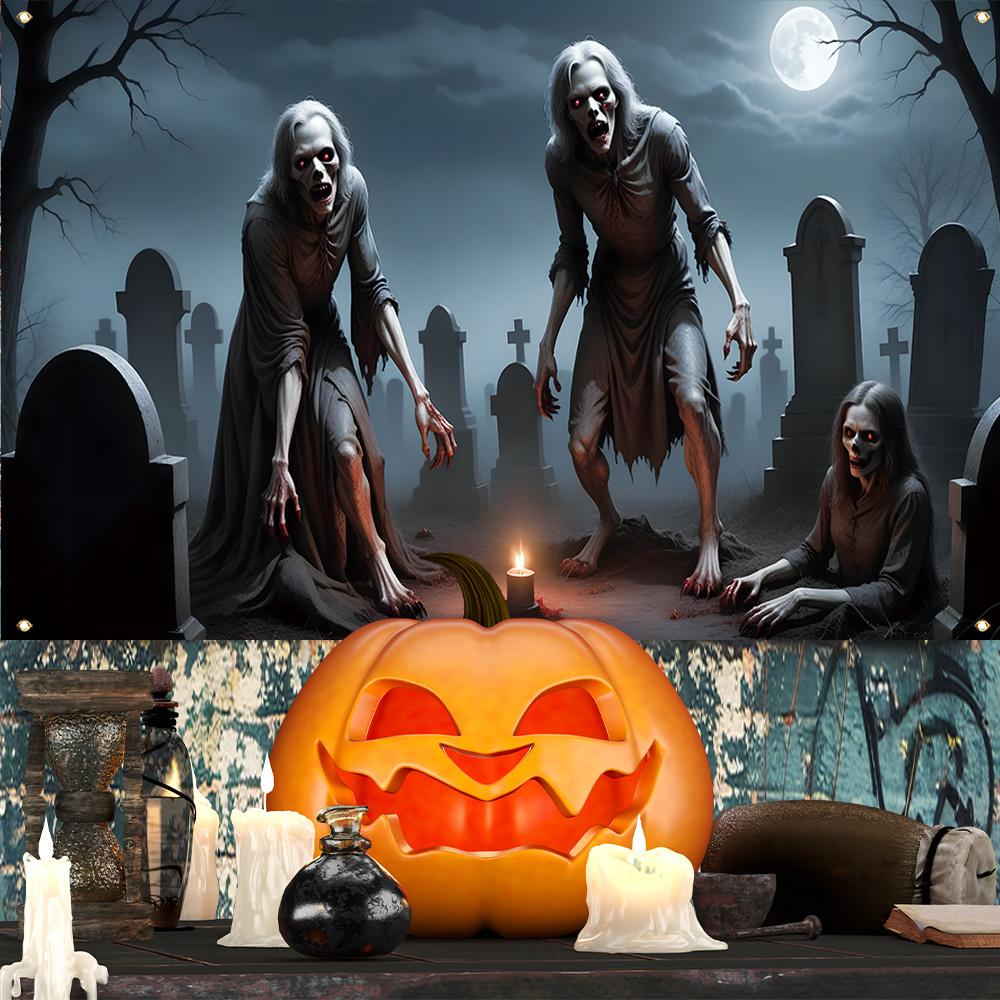 1 Halloween-Zombiefriedhof-Hintergrund - bezaubernde Friedhofsszene mondbeschienene Nacht Schädel- und Geisteratmosphäre