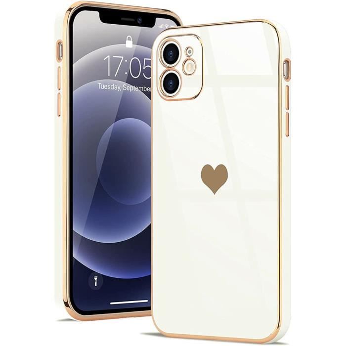 Coque de protection - Luxe - iPhone 12 - Antichoc - Motif coeur - Résistante aux rayures