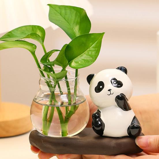 Desktop Glass Planter Vase Holder Small Cute Ceramic Panda Hydroponic Vase Decorative Flowers Plants Pot for Desk Table