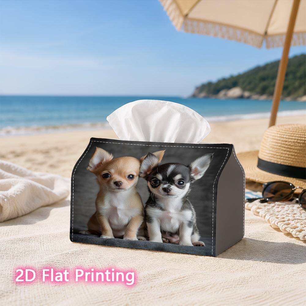 1pc, 2D Flat Printing, Tissue Box Cute Little Chihuahua Pattern Printed Tissue Box, Suitable for Vacation Home Decoration, Kitchen, Living Room, Car H