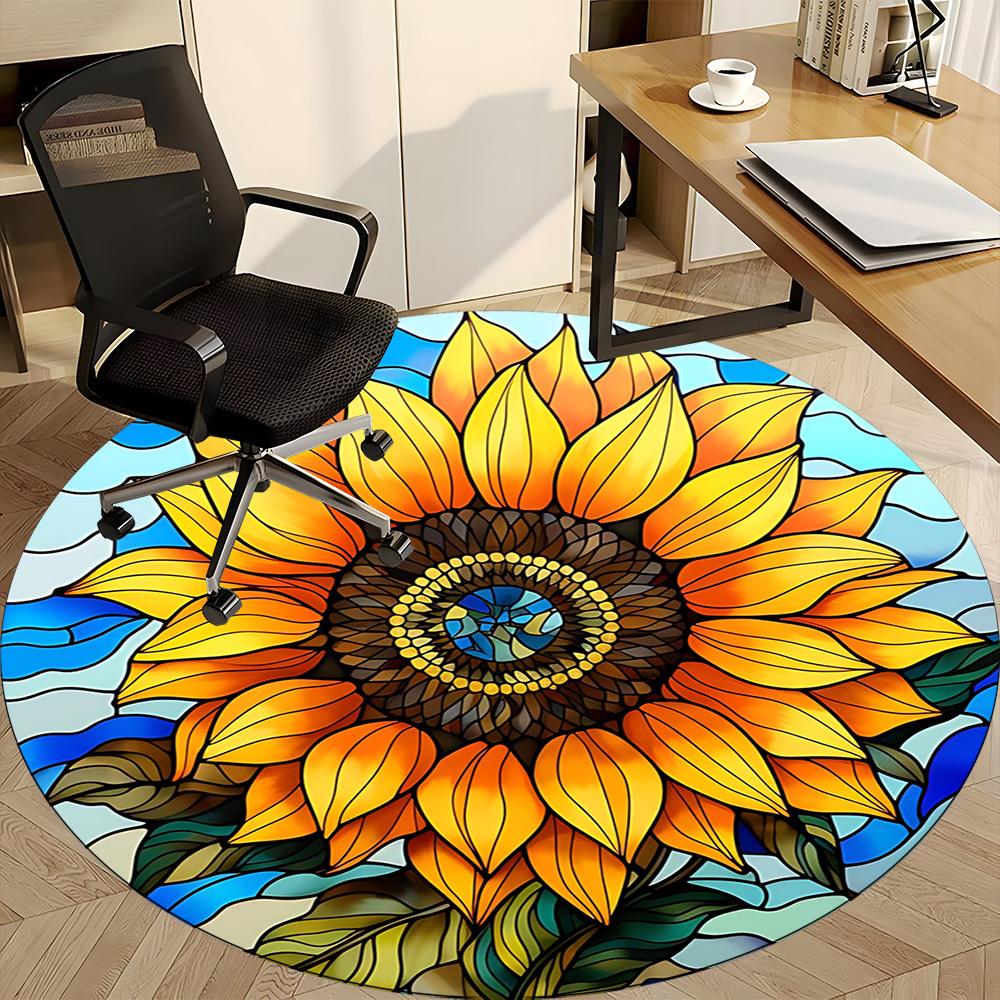 1pc Sunflower StainedGlass Office Round Area Rug, Under Office Chairs Bedroom Living Room Home Decor, Room Deco