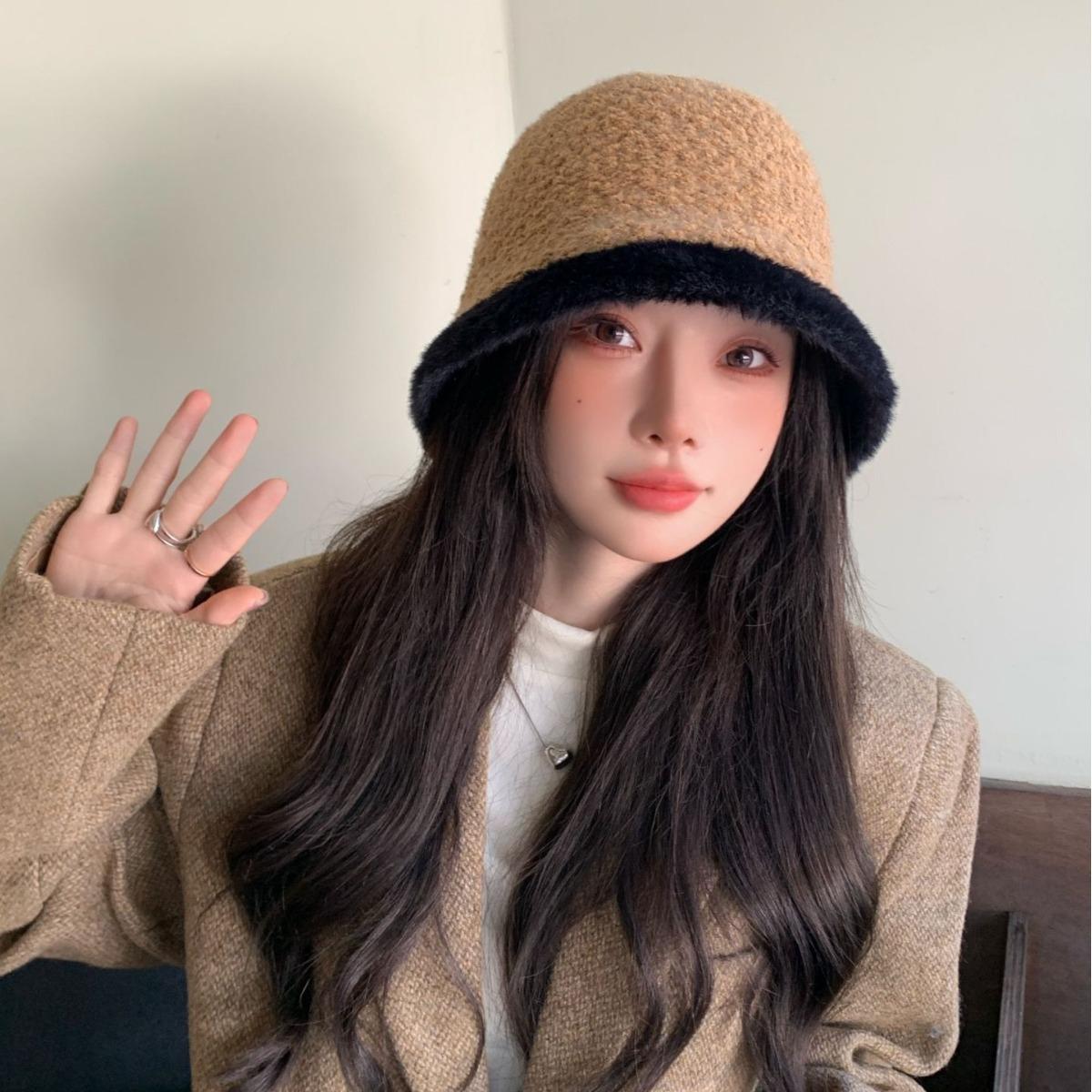 

Новая осенне-зимняя новая женская шляпа-рыбачка, универсальная теплая шляпа-ведро, вязаная повседневная шляпа в корейском стиле, плюшевая модная утолщенная one size