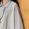 Women's Pleated Single Breasted Shirt Turndown Collar Striped Solid Color Ladies Long Sleeved Shirts Spring Casual Trendy Famale Top
