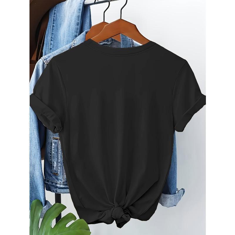 European sizes Women'S Short Sleeve T-Shirt with Deer & Floral Print - Casual Round Neck Tee, Lightweight & Breathable for Spring/Summer