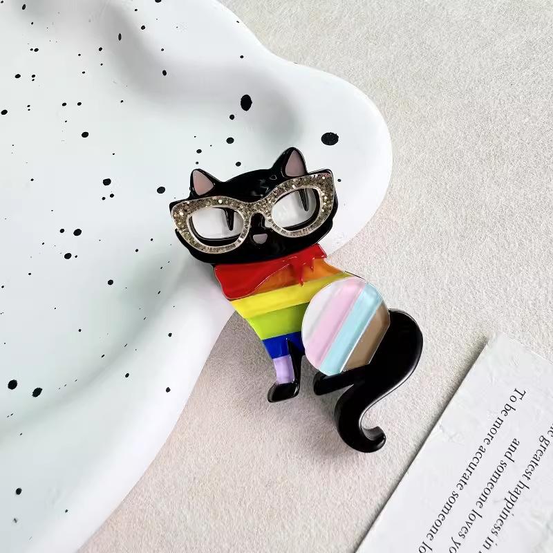 Cartoon Trendy Cool Eyes Small Black Cat Brooch Acrylic Fashion Personality New Trend Niche Accessories Animal Versatile