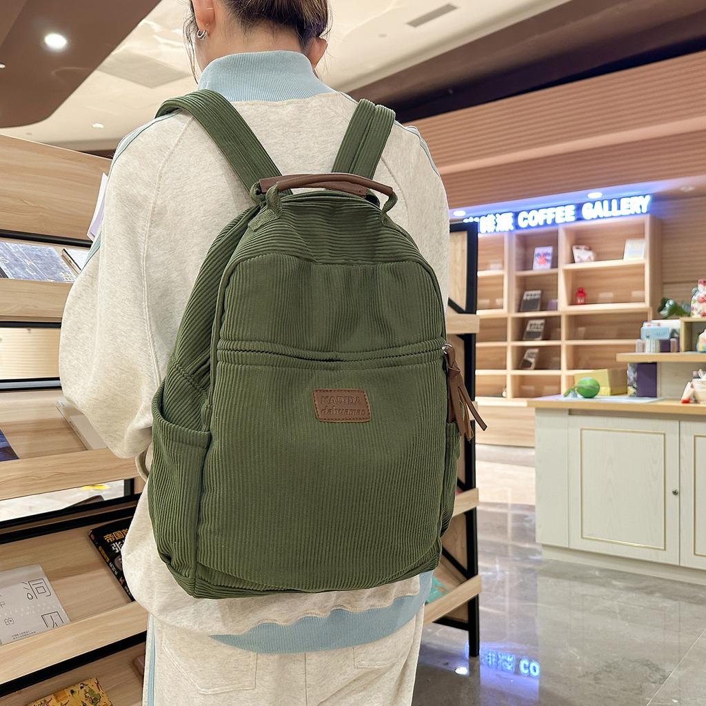 Schoolbag New Large-capacity Backpack for Female Students, Simple and Versatile Corduroy Schoolbag, High-end Commuting Business Trip Backpack Tide