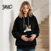 Casual Pet Lover Clothing Winter Pouch Hoodie, Women Fleece Sweatshirt with Large Front Pocket, Cat Long Sleeve Pullover Tops for Carrying Cats