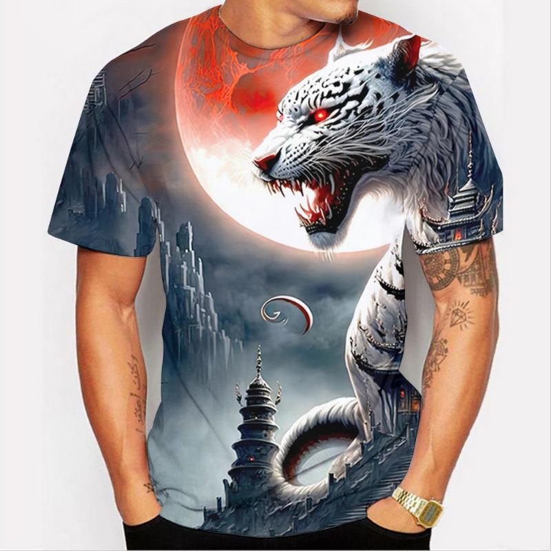 Mode Heren Ronde Hals Korte Mouw 3D Dier Kleurprint Dier Korte Mouw Ronde Hals T-shirt