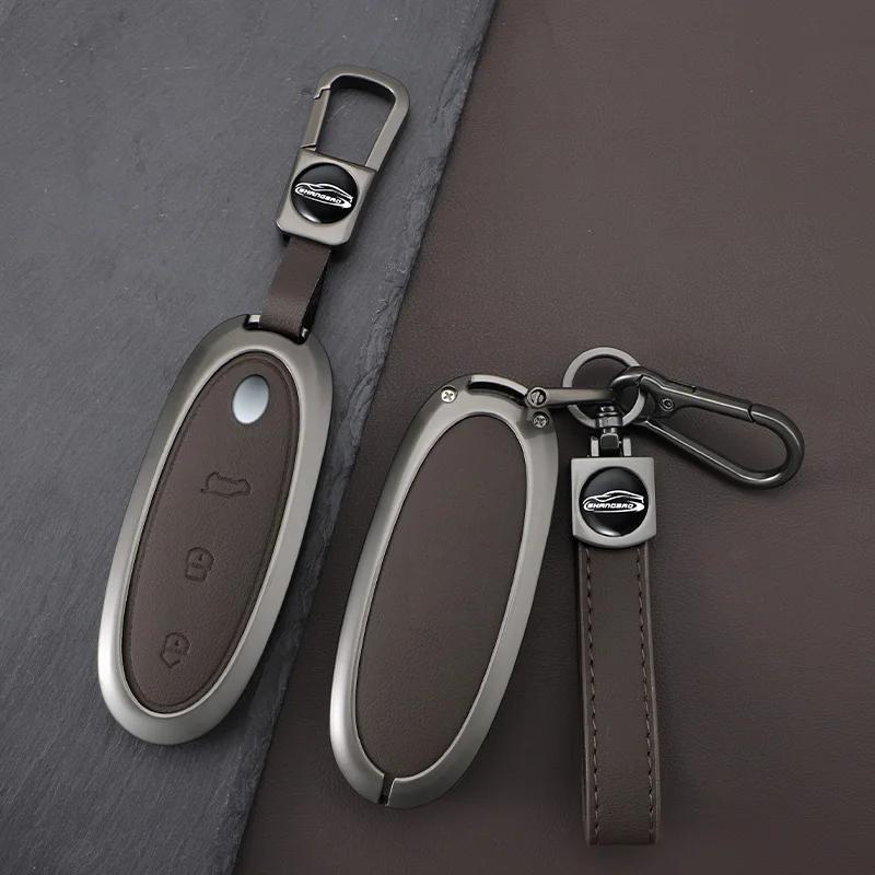 Interior Mouldings 2024 Zinc Alloy + Leather Car Key Case Cover Shell For Dongfeng NAMMI 01New Engery High Level Keychain Protec