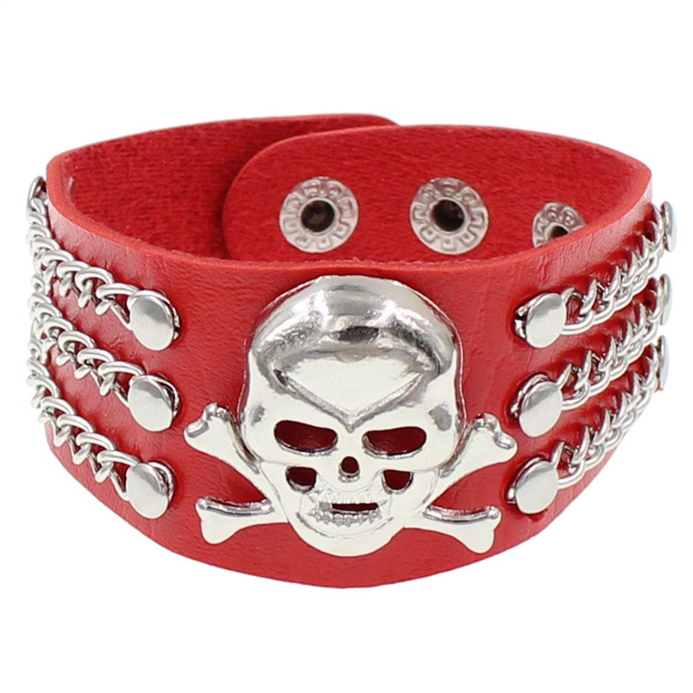 Pulseira Europeia e Americana Punk Caveira Rebite - Estilo Trendy Rock Discoteca