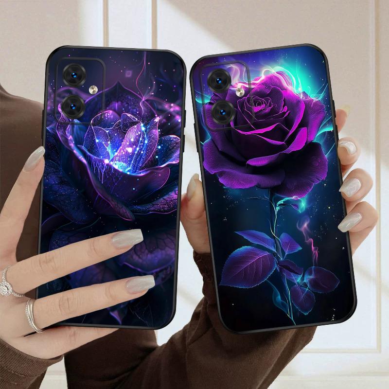 Dark Purple Rose For Moto Edge 40 50 Neo 5G E 14 15 G04 G05 4G G24 G34 G35 G54 POWER G55 G75 G84 85 silicone soft phone case