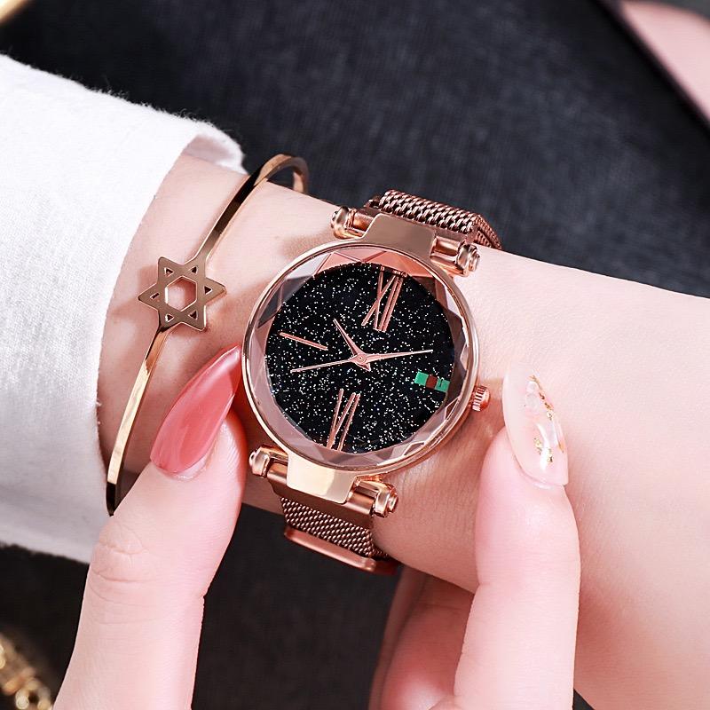 Women Watches Hours Mesh Magnet Starry Sky Watch Luxury Ladies Roma Dial Quartz Wristwatch